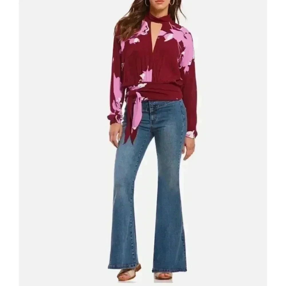 Free People Say You Love Me Blouse In Plum Size Small Floral Gauzy Formal Boho
